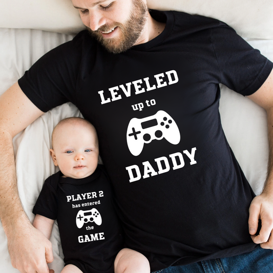 LEVELED UP DADDY & PLAYER MATCHING SHIRT SET