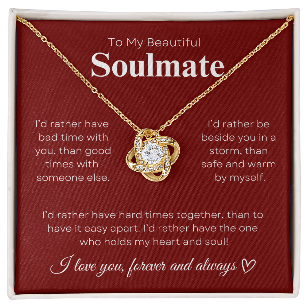 To My Beautiful Soulmate In Red & White : Love Knot Necklace