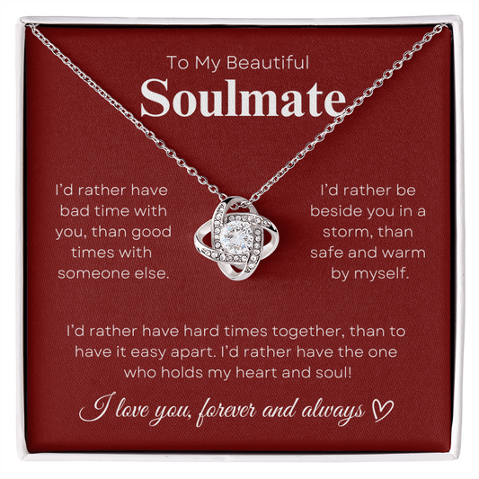 To My Beautiful Soulmate In Red & White : Love Knot Necklace