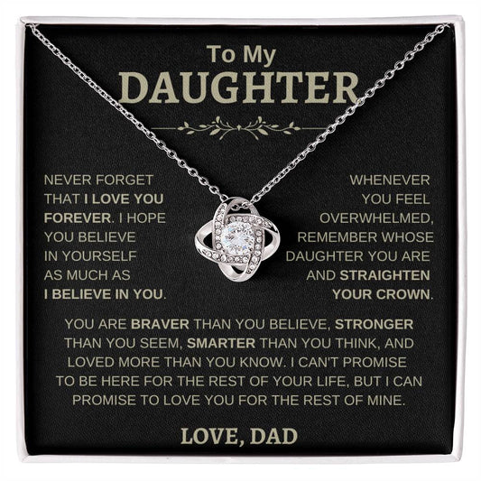 Beautiful Gift for Daughter From Dad "Never Forget That I Love You"  Love Knot Necklace
