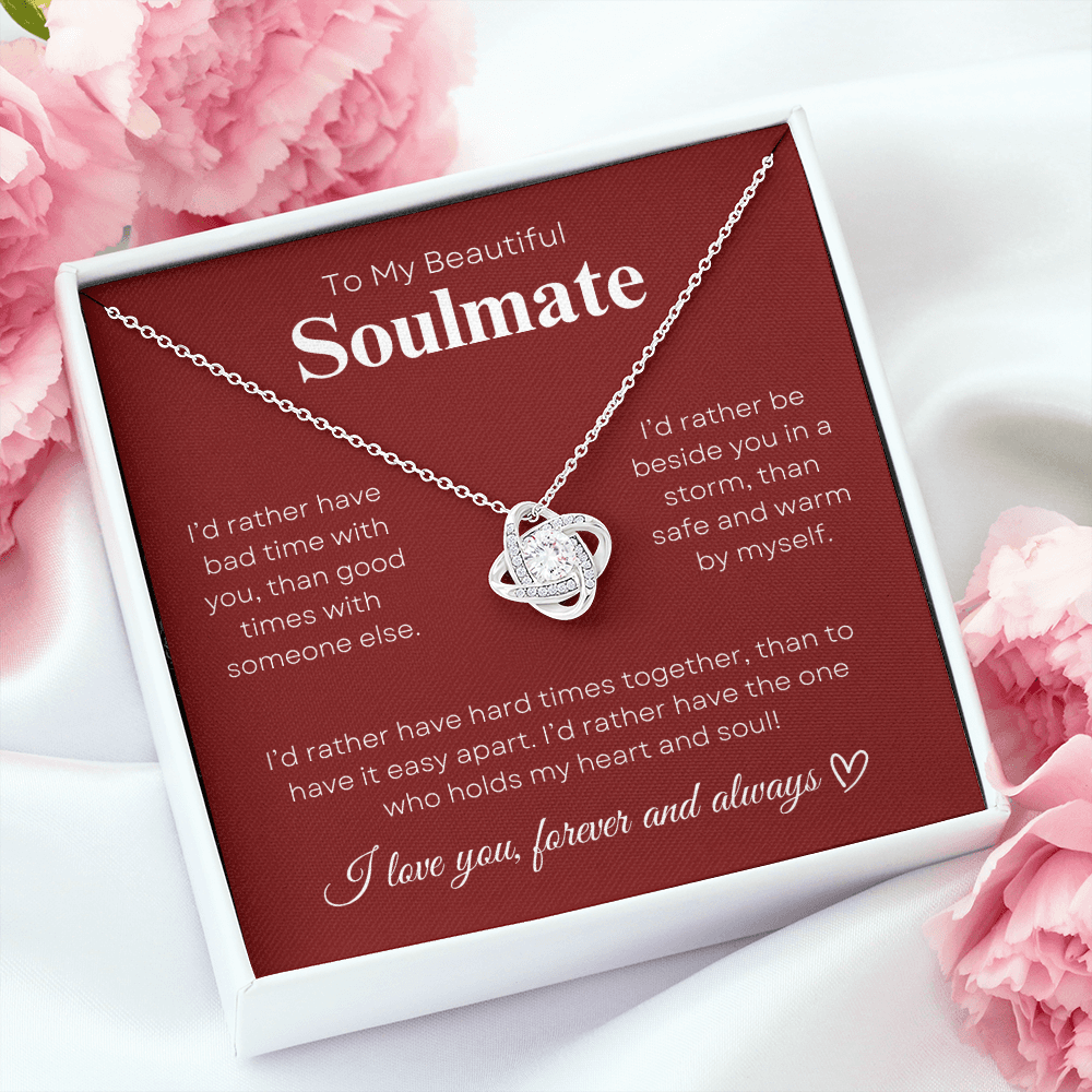 To My Beautiful Soulmate In Red & White : Love Knot Necklace