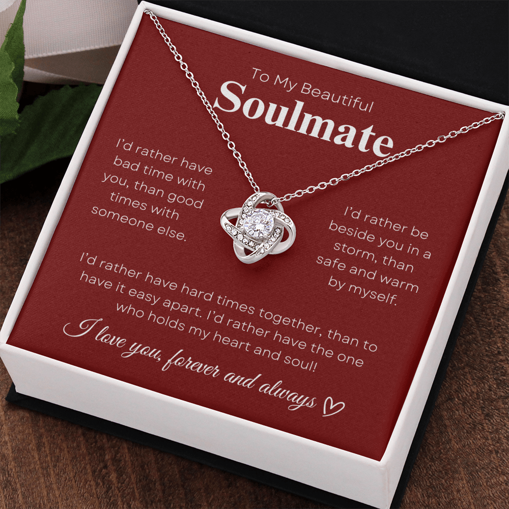 To My Beautiful Soulmate In Red & White : Love Knot Necklace