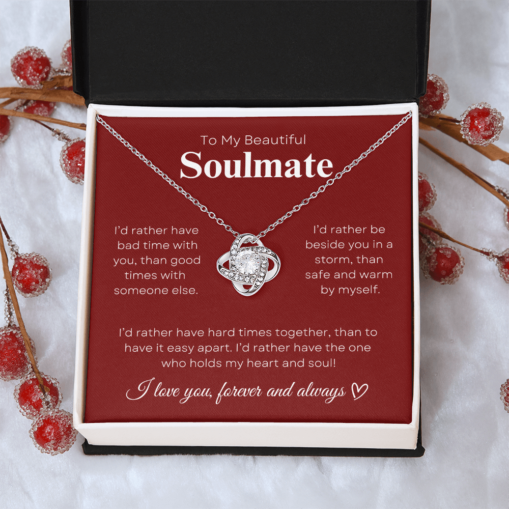 To My Beautiful Soulmate In Red & White : Love Knot Necklace