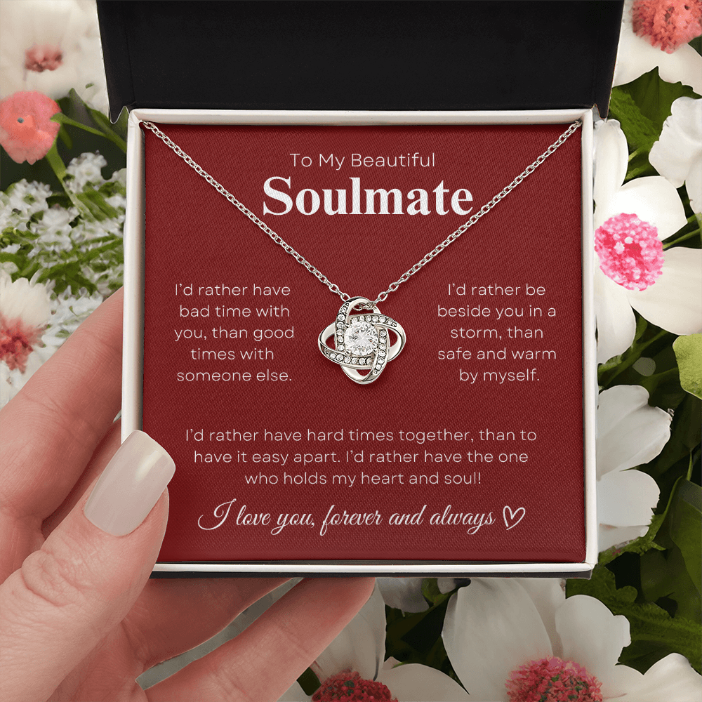 To My Beautiful Soulmate In Red & White : Love Knot Necklace