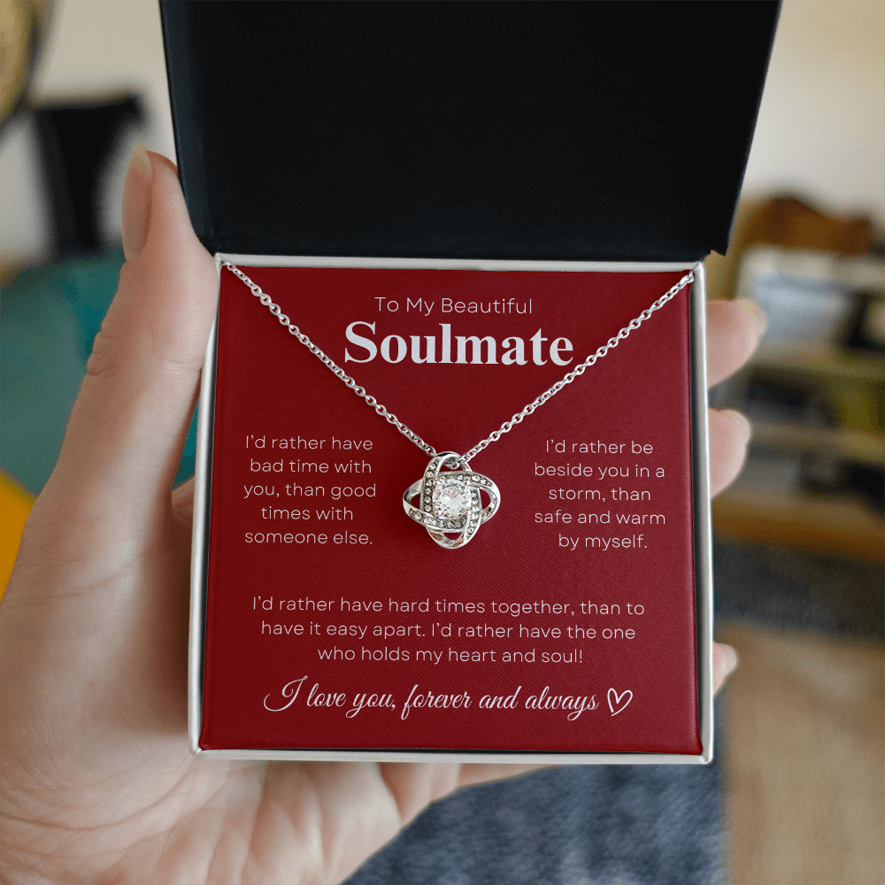 To My Beautiful Soulmate In Red & White : Love Knot Necklace