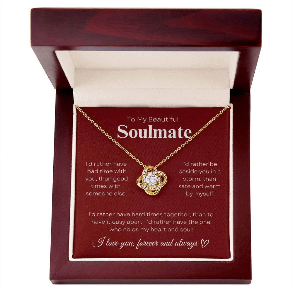 To My Beautiful Soulmate In Red & White : Love Knot Necklace