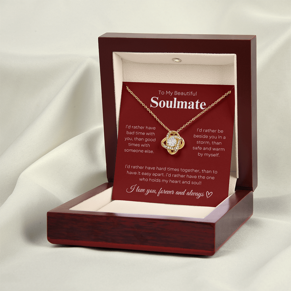 To My Beautiful Soulmate In Red & White : Love Knot Necklace