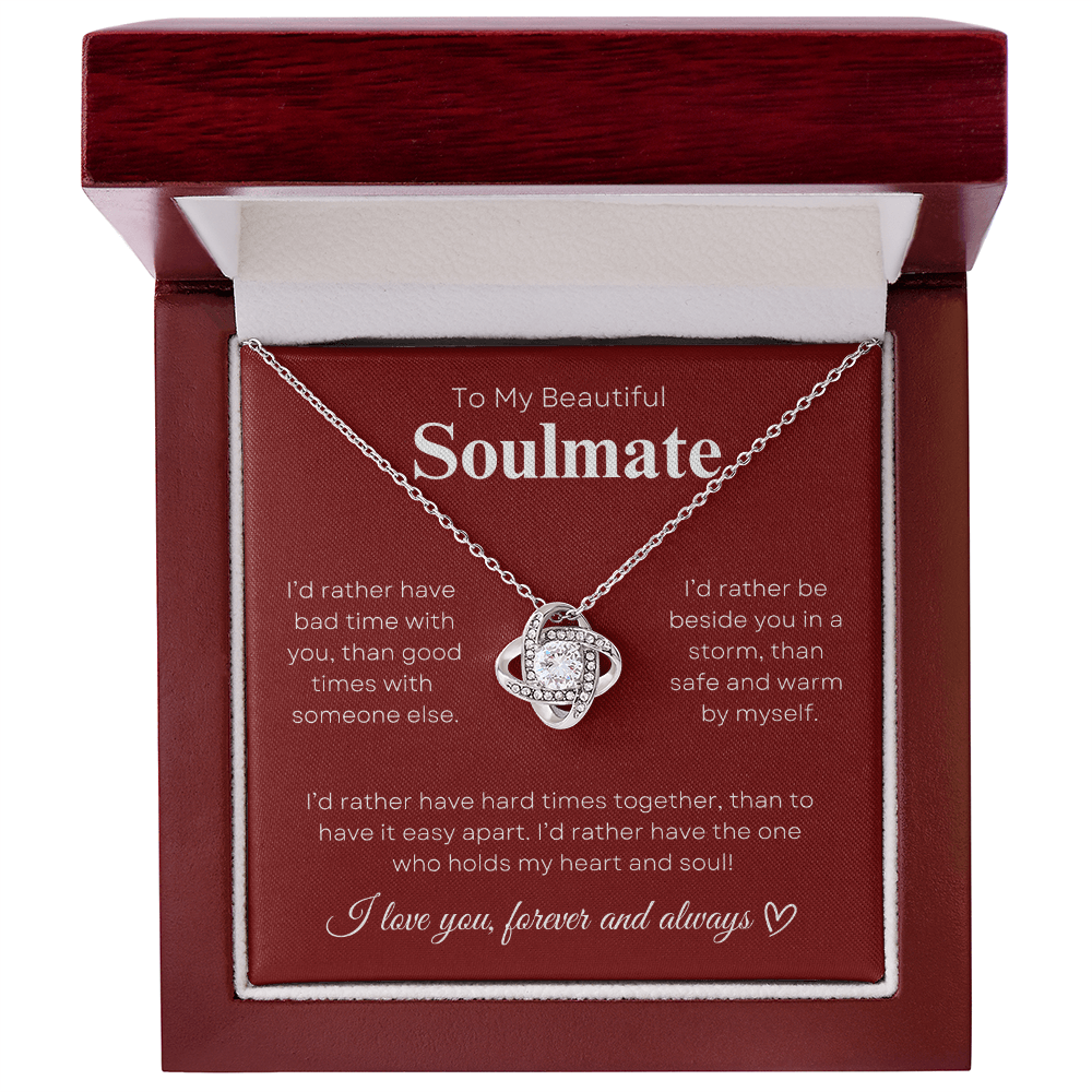 To My Beautiful Soulmate In Red & White : Love Knot Necklace