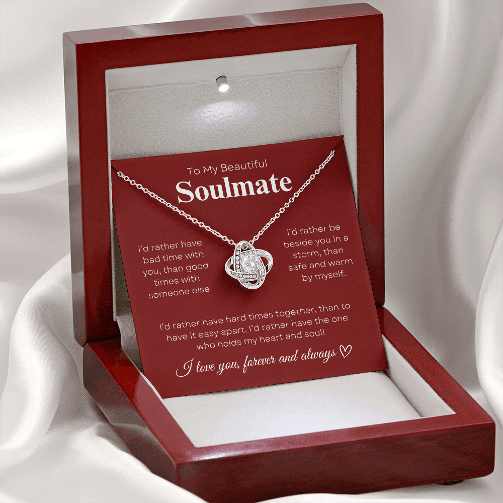 To My Beautiful Soulmate In Red & White : Love Knot Necklace