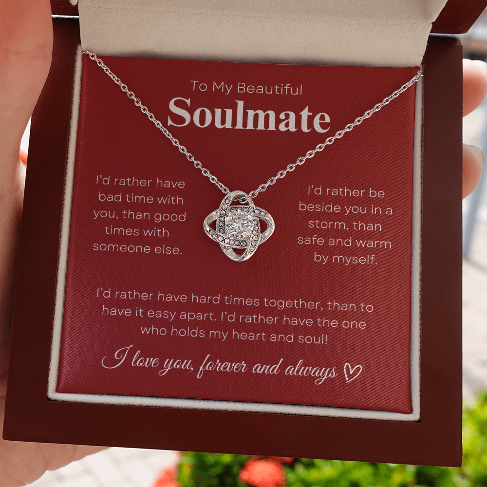 To My Beautiful Soulmate In Red & White : Love Knot Necklace