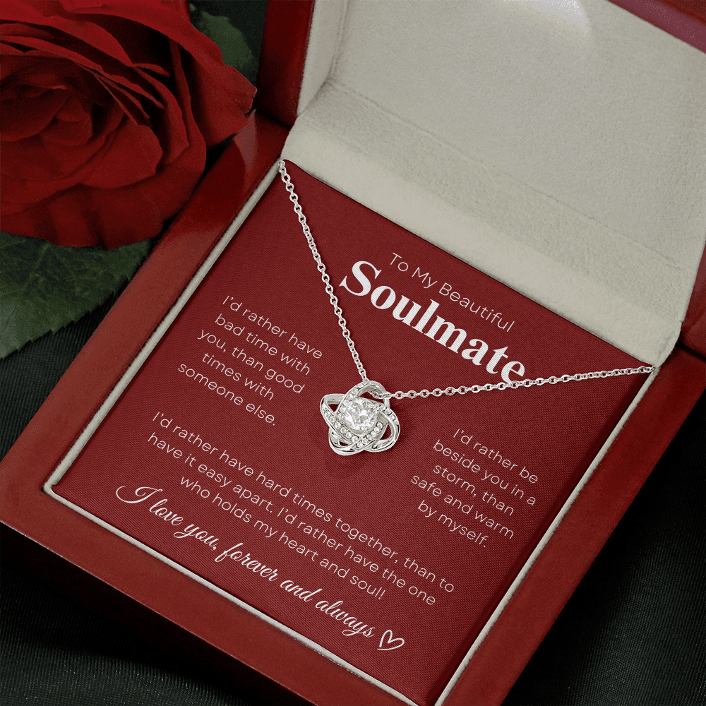 To My Beautiful Soulmate In Red & White : Love Knot Necklace