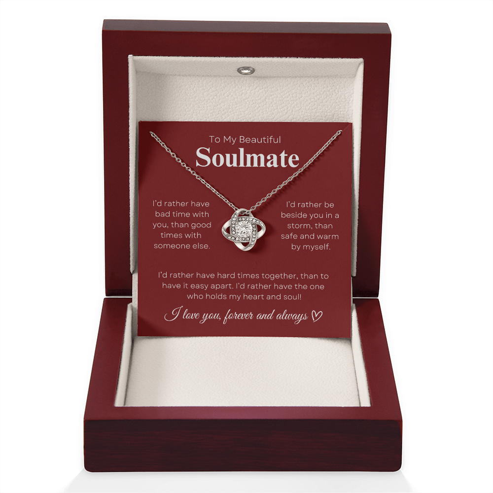 To My Beautiful Soulmate In Red & White : Love Knot Necklace