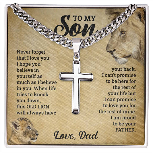 My Son , From Dad | Never Forget ILU | Cuban Link Chain with Artisan Cross