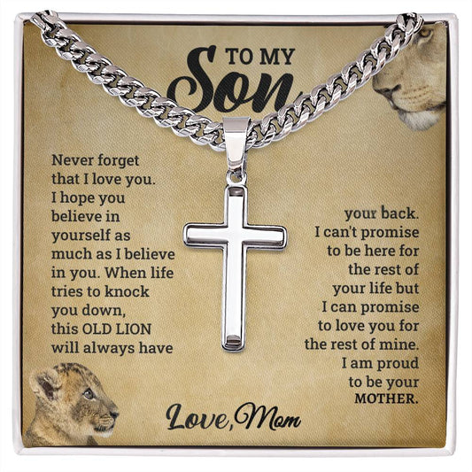 My Son Love, Mom | Never Forget ILU | Cuban Link Chain with Artisan Cross